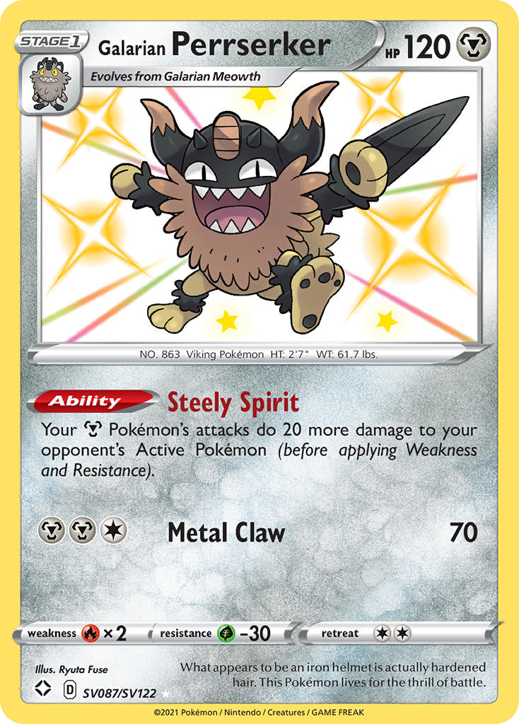 Galarian Perrserker Sv087 122 Shiny Vault Holofoil