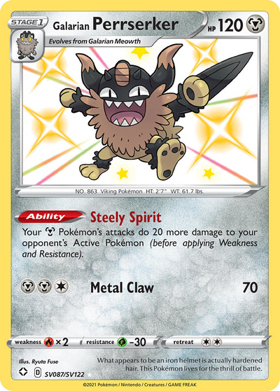 Galarian Perrserker Sv087 122 Shiny Vault Holofoil