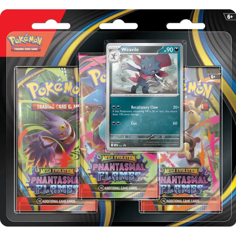 Pokémon TCG: Mega Evolution—Phantasmal Flames 3-Pack Blister [Weavile Promo]