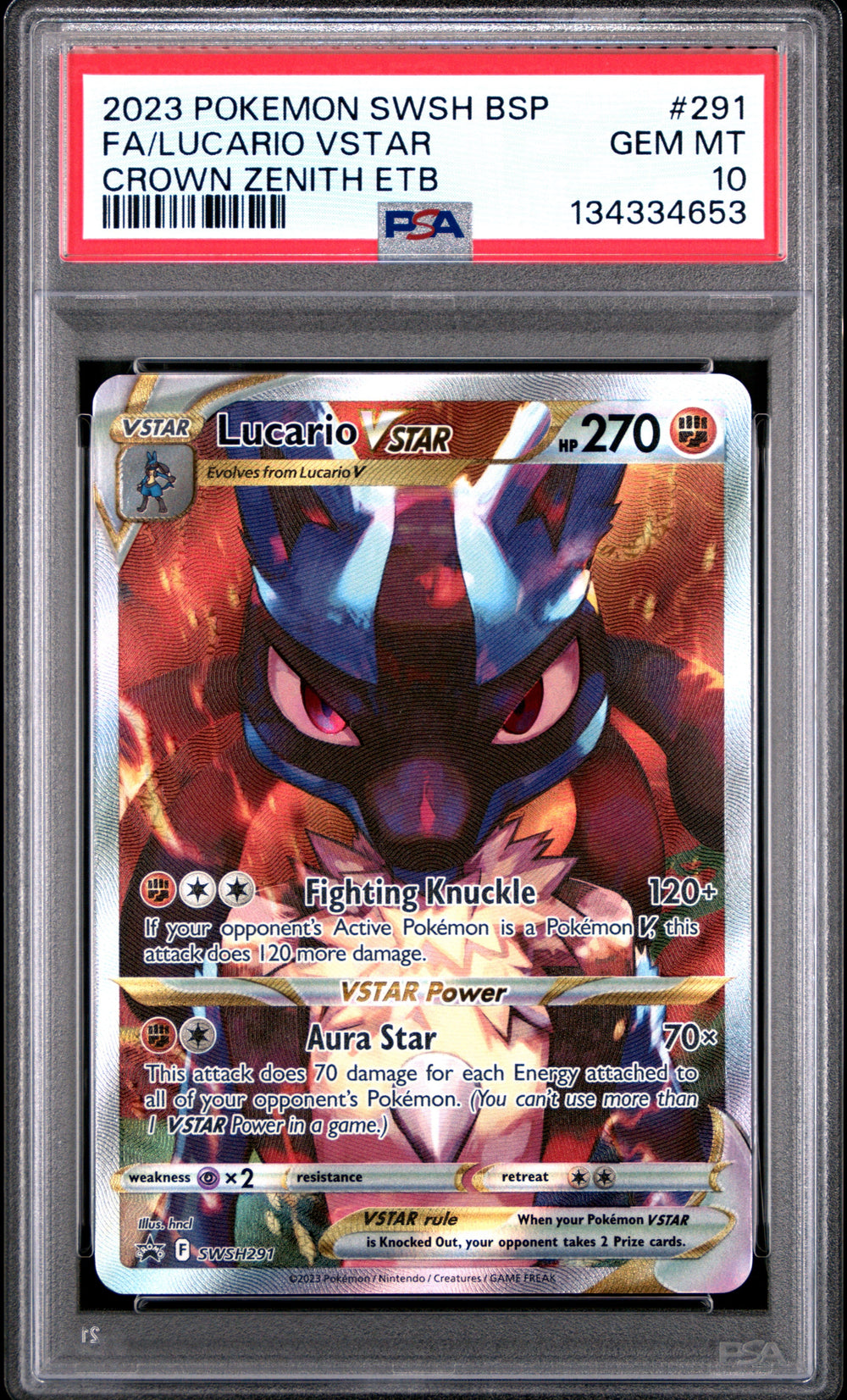 2023 Pokemon SWSH Black Star Promo - #SWSH291 Lucario VSTAR - Crown Zenith ETB - PSA Graded Card
