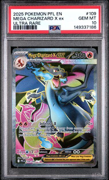 2025 POKEMON PFL EN-PHANTASMAL FLAMES 109 MEGA CHARIZARD X EX ULTRA RARE PSA 10