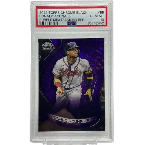 2022 Topps Chrome Black Ronald Acuna Jr. Purple Diamond Refractor /150 PSA 10