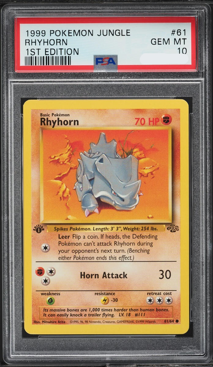 PSA 10 RHYHORN 1ST EDITION JUNGLE 1999