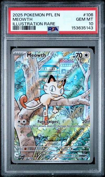 2025 POKEMON PFL EN-PHANTASMAL FLAMES 106 MEOWTH ILLUSTRATION RARE PSA 10