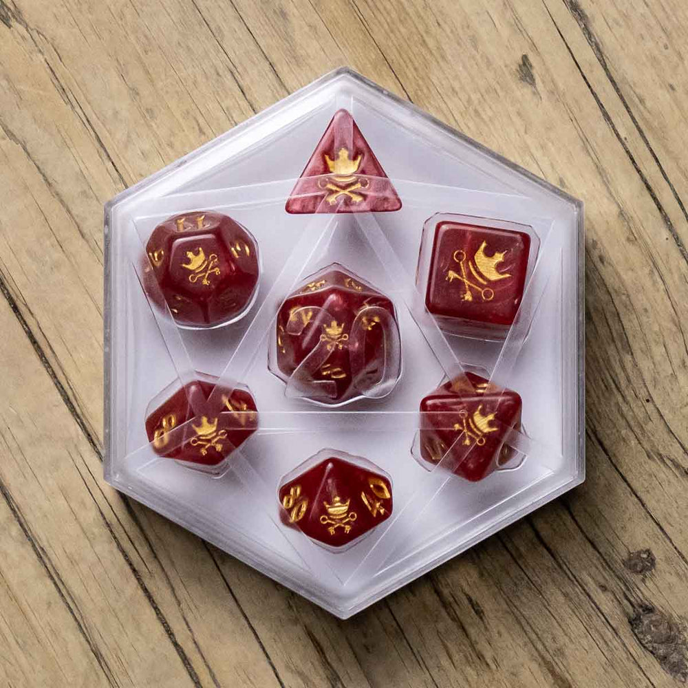 Black Oak 7pc Dice Set w/ Case - Mox Red with Gold
