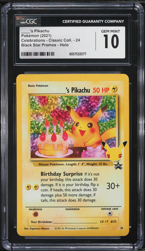 2021 Pokemon - Birthday Pikachu #24 - SWSH Black Star Promo Celebrations Classic - CGC 10