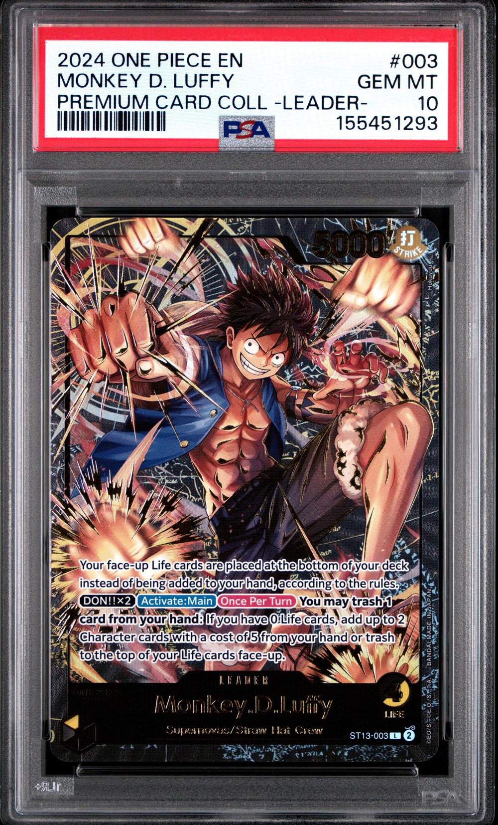2024 ONE PIECE PREMIUM CARD COLLECTION -LEADER COLLECTION- 003 MONKEY D. LUFFY PSA 10