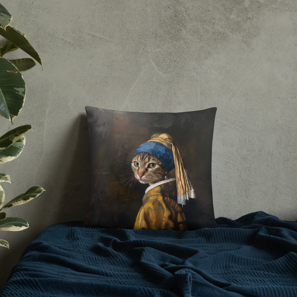 Cat with Pearl Earring Pillow
