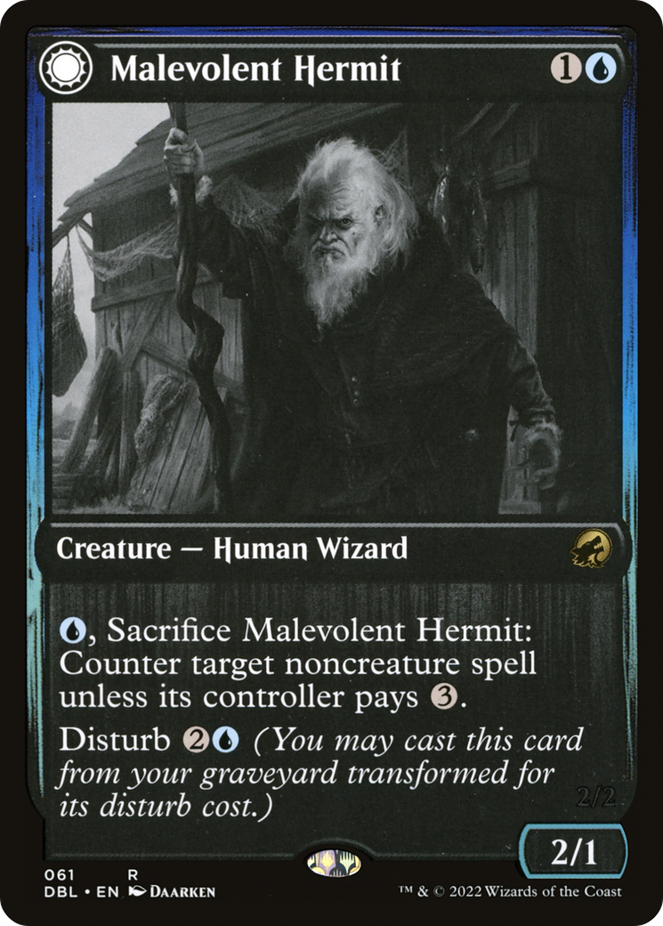 Malevolent Hermit // Benevolent Geist (DBL-061) - Innistrad: Double Feature: (Double Faced Transform) Foil