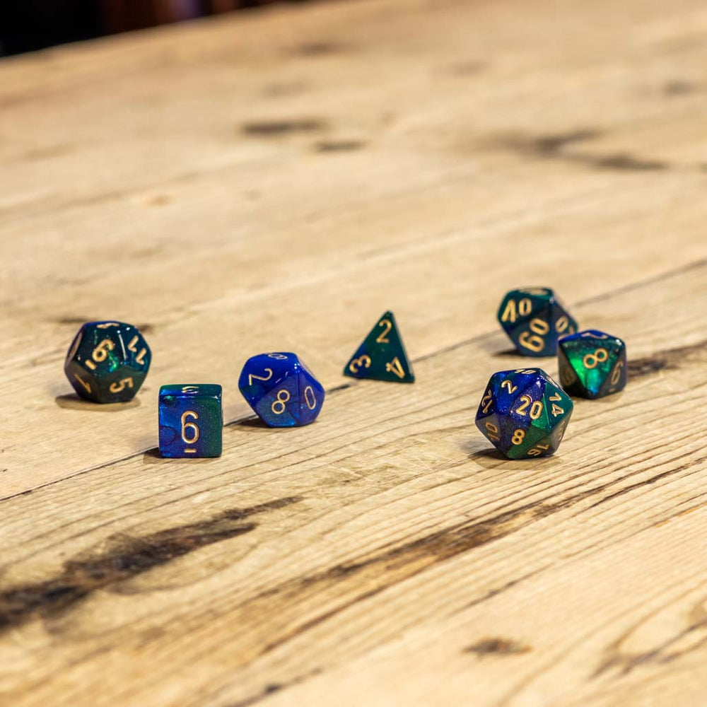 Chessex #26436 - Gemini Blue-Green / Gold Polyhedral (7ct)