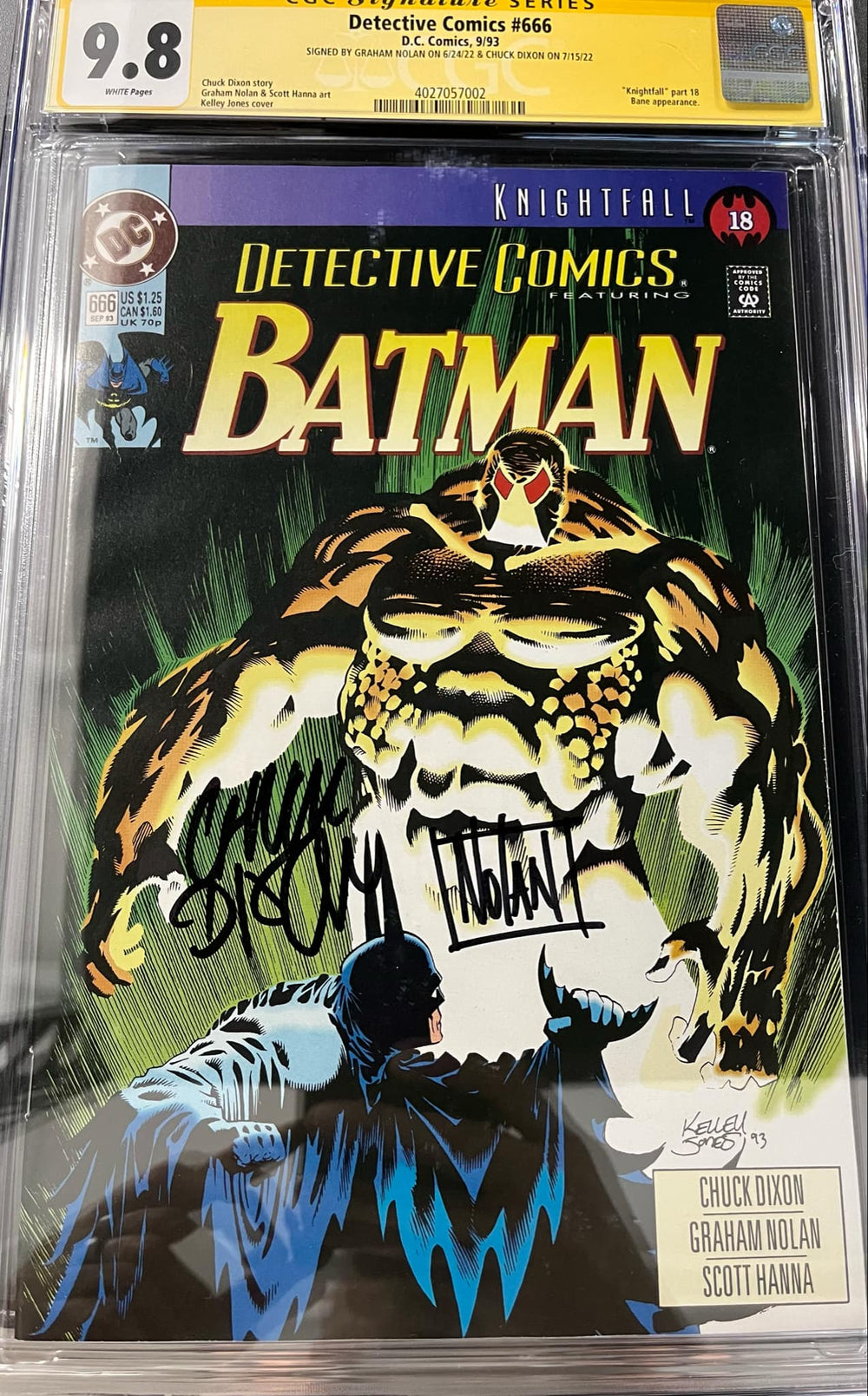 CGC 9.8 Signature Series Detective Comics #666 Signed by Graham Nolan & Chuck Dixon