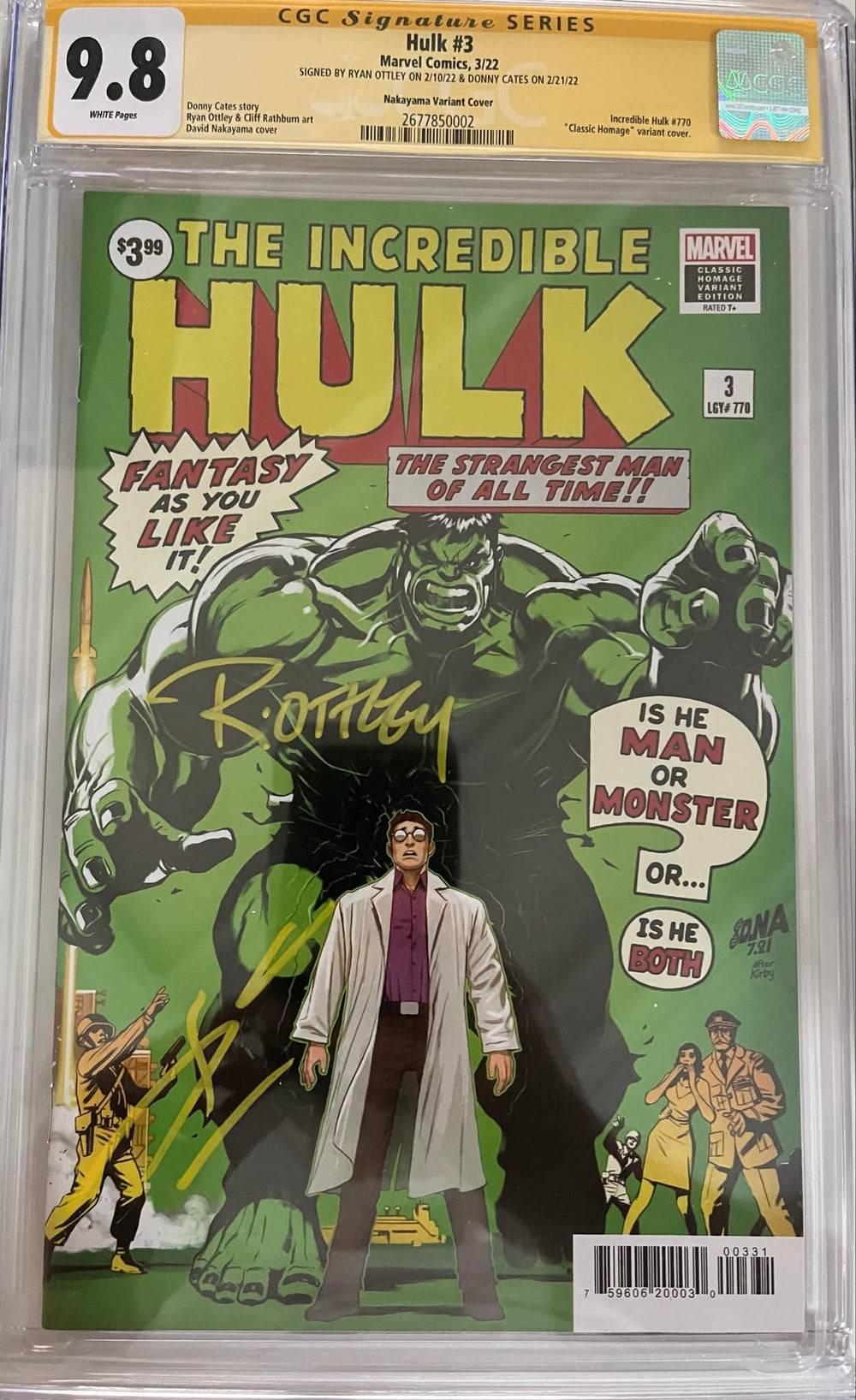 CGC 9.8 Signature Series Hulk #3 Nakayama Variant Signed by Ryan Ottley & Donny Cates
