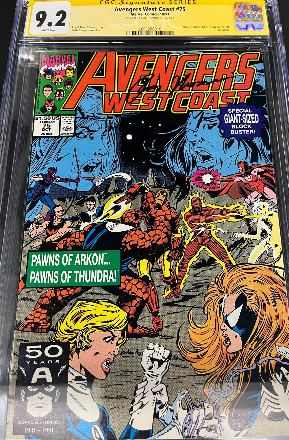 CGC Signature Series 9.2 Avengers West Coast #75 Signed by Roy Thomas (1991)