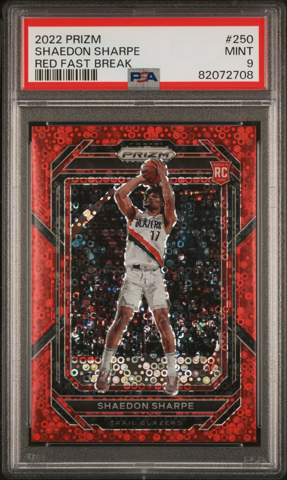 2022 Panini Prizm - #250 - Shaedon Sharpe - Red Fast Break Limited to /100- PSA Graded Card
