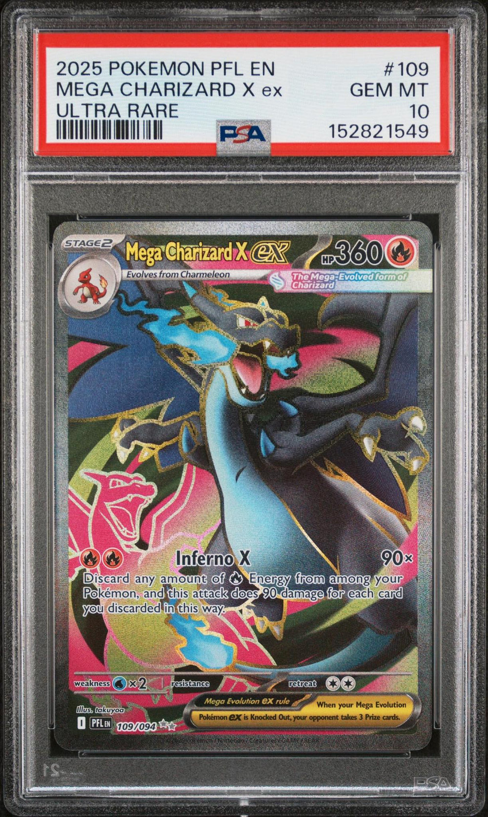 2025 POKEMON PFL EN-PHANTASMAL FLAMES 109 MEGA CHARIZARD X EX ULTRA RARE PSA 10
