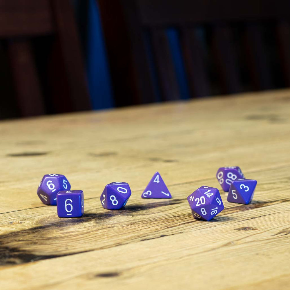 Chessex #25407 - Opaque Purple / White Polyhedral (7ct)