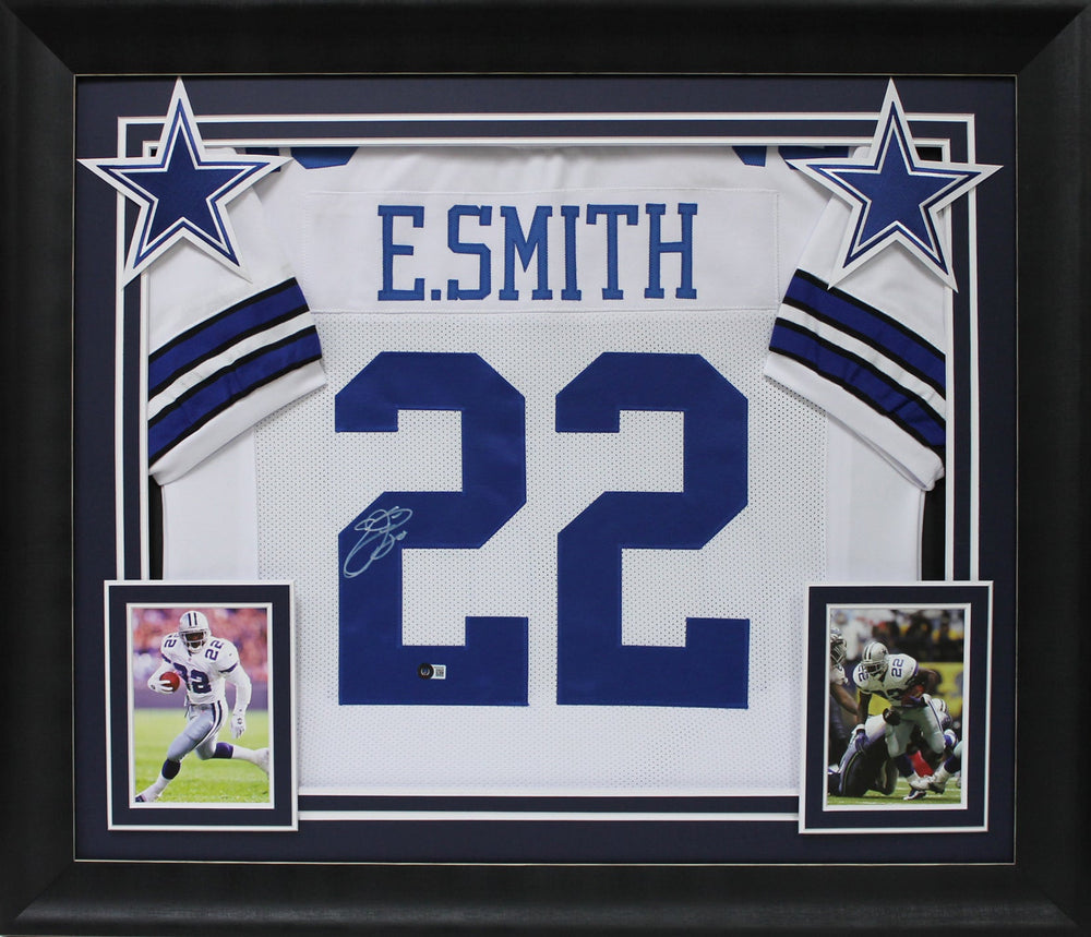 Emmitt Smith Authentic Signed White Pro Style Framed Jersey BAS Witnessed 2