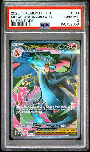 2025 POKEMON PFL EN-PHANTASMAL FLAMES 109 MEGA CHARIZARD X EX ULTRA RARE PSA 10