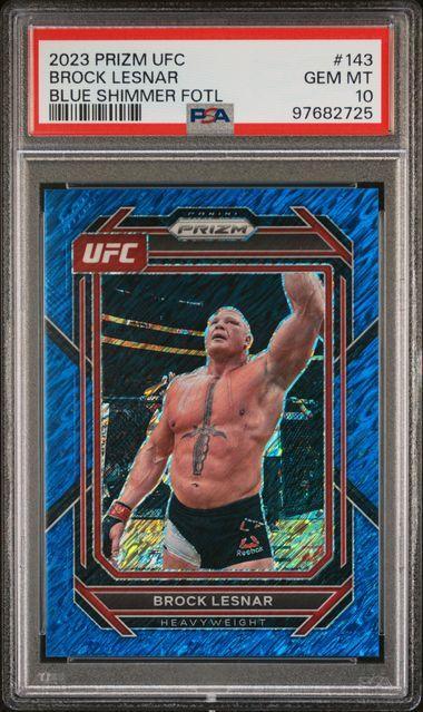 2023 PANINI PRIZM UFC #143 BROCK LESNAR BLUE SHIMMER FOTL PSA 10
