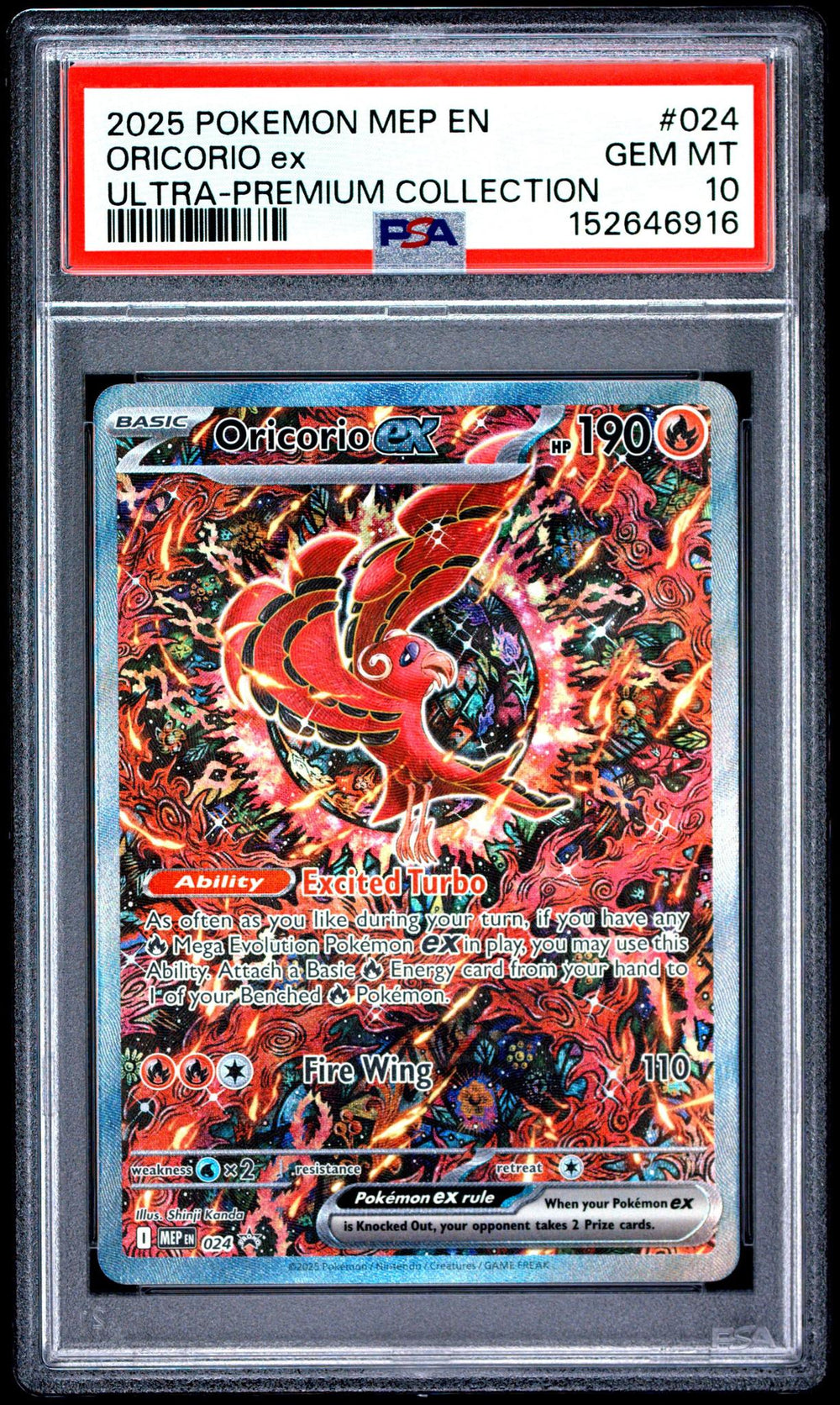 2025 POKEMON MEP EN-ME BLACK STAR PROMO 024 ORICORIO EX MEGA CHARIZARD X ex ULTRA-PREMIUM COLLECTION PSA 10