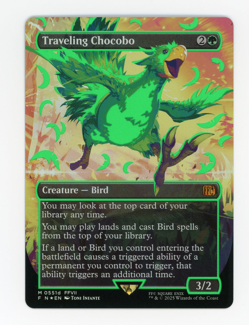 Traveling Chocobo — Borderless|Neon Ink Showcase|Green|Foil — ID 17624