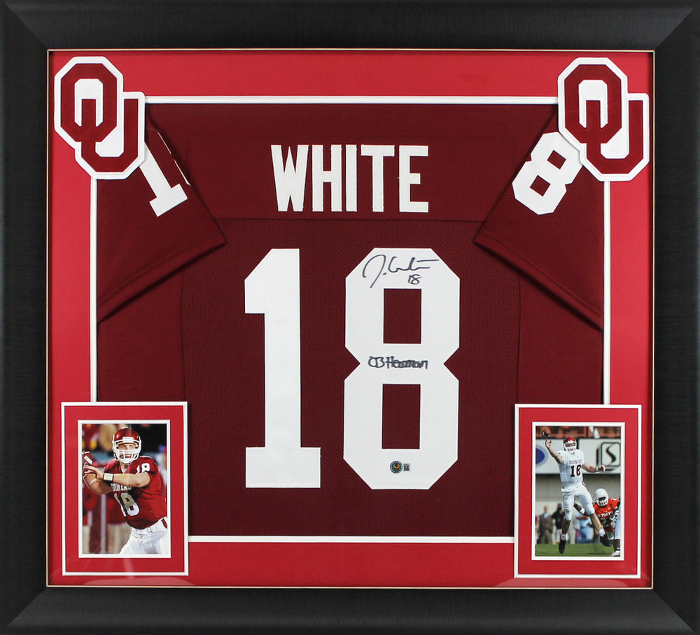 Oklahoma Jason White "03 Heisman" Signed Maroon Pro Style Framed Jersey BAS Wit