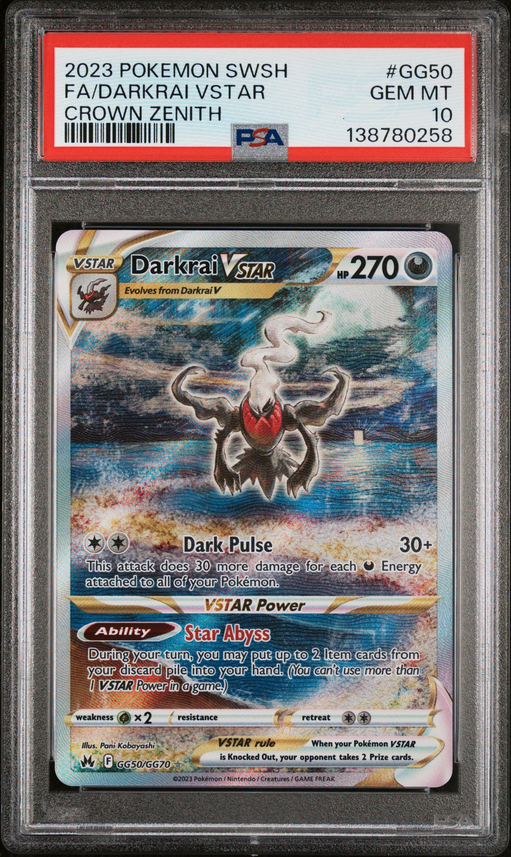 2023 Pokemon SWSH - Darkrai Vstar - Crown Zenith Full Art #GG50 - PSA Graded Card