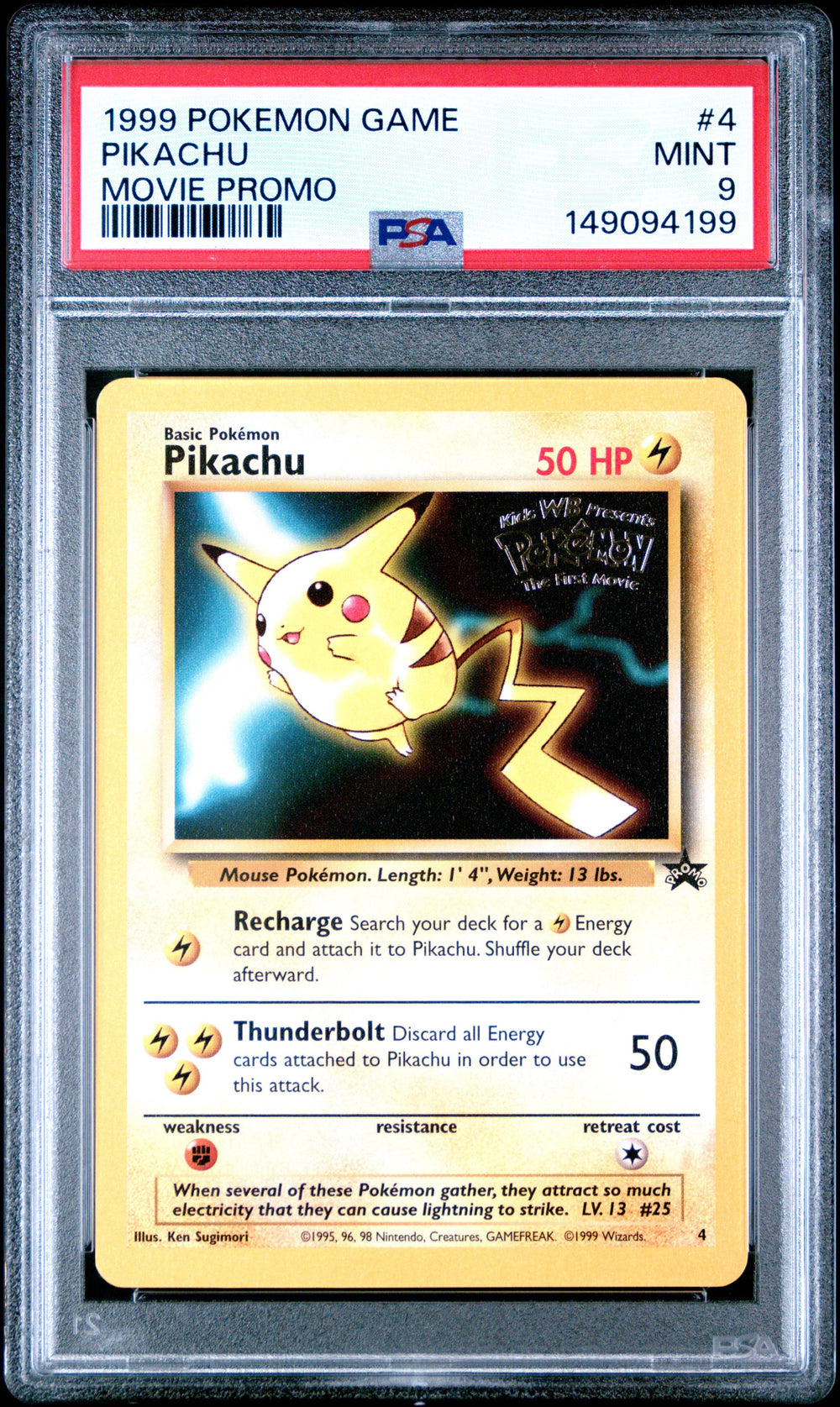 1999 Pokemon Game Movie - Pikachu - Stamped Movie Promo #4 - PSA Graded Card