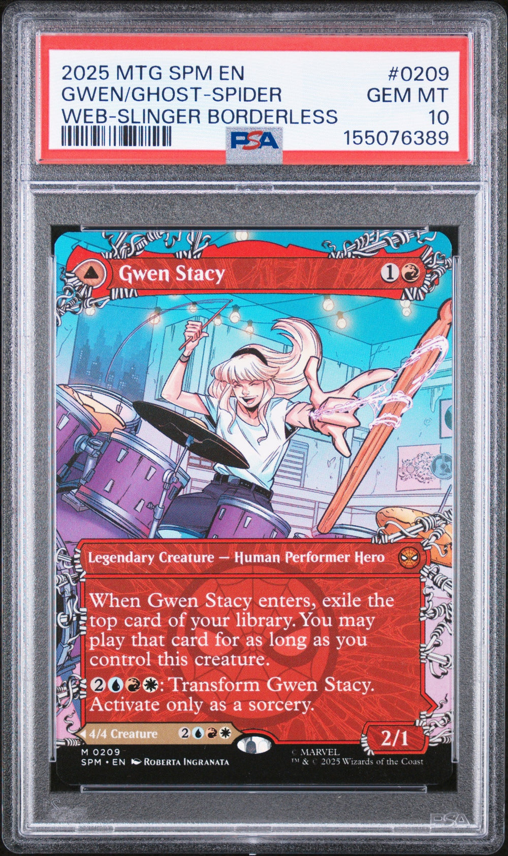 2025 Magic the Gathering Marvel's Spider-Man - Gwen/Ghost-Spider - Double Sided - Web-Slinger Borderless #0209 - PSA Graded Card