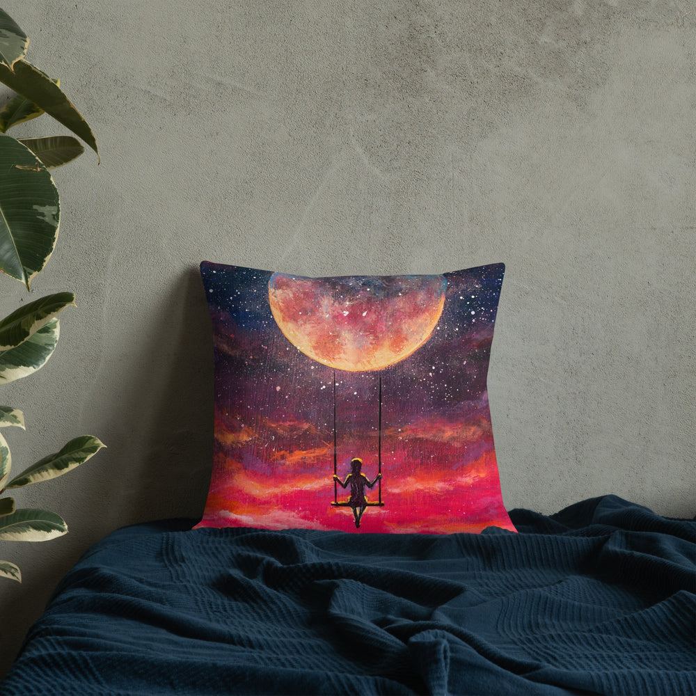 Girl on Moon Swing Premium Pillow