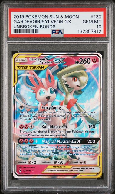 2019 POKEMON SUN & MOON UNBROKEN BONDS GARDEVOIR/SYLVEON GX UNBROKEN BONDS #130 PSA 10