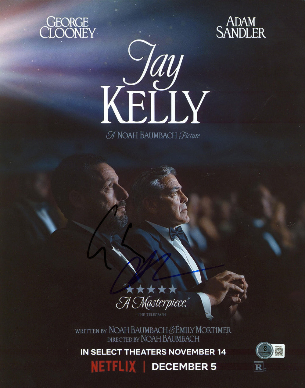 George Clooney & Adam Sandler Jay Kelly Authentic Signed 11x14 Photo BAS AE64265