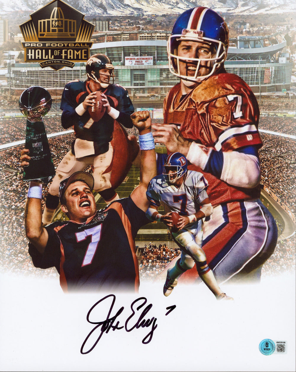 Broncos John Elway Signed 11x14 Custom Art Collage Edit Photo w/ Black Sig BAS W