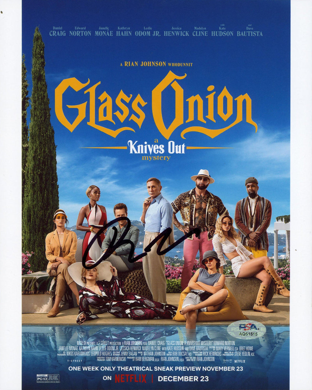 Rian Johnson Glass Onion: A Knives Out Mystery Signed 8x10 Photo PSA AQ51515