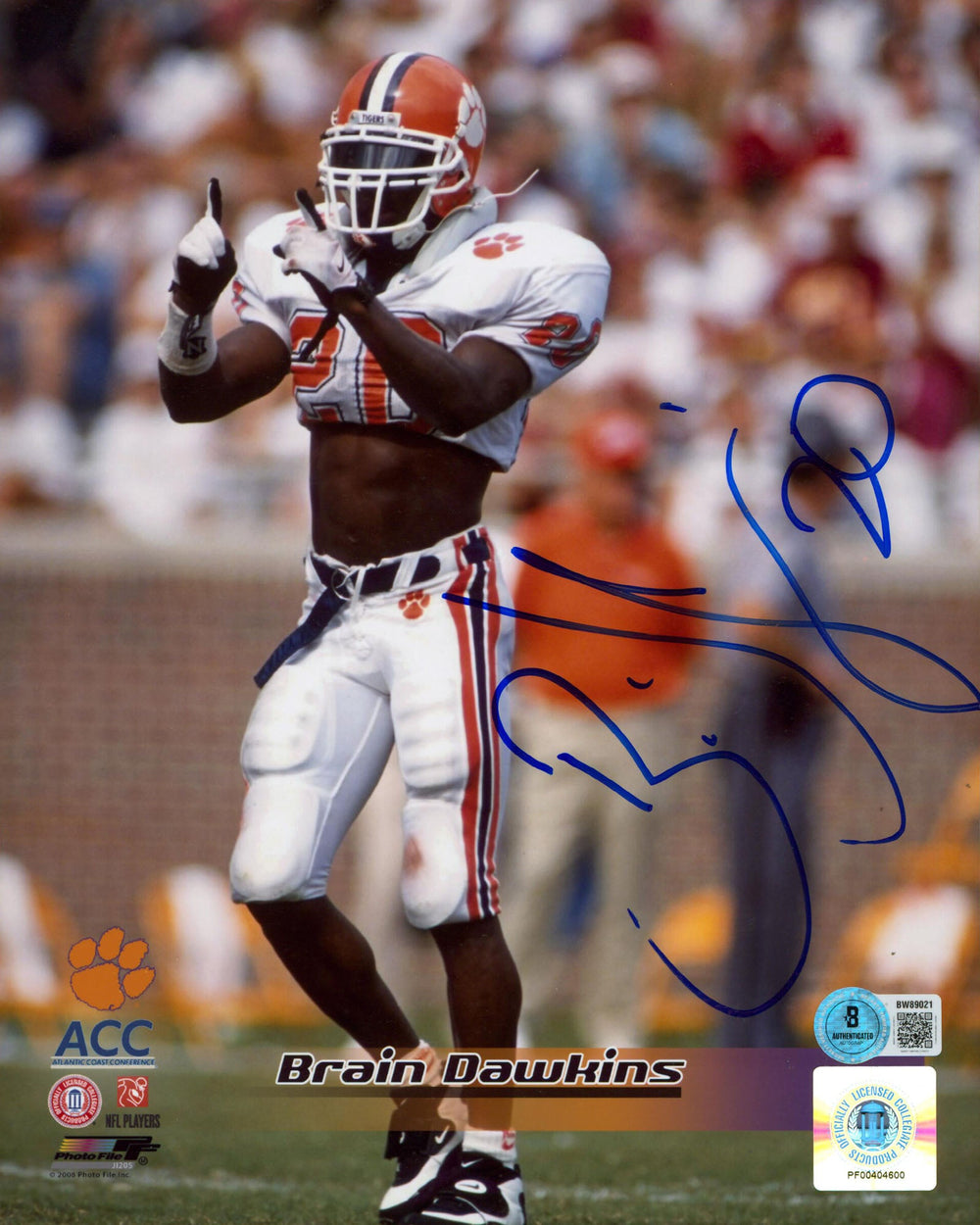 Clemson Brian Dawkins Authentic Signed 8x10 Vertical Photo BAS #BW89021