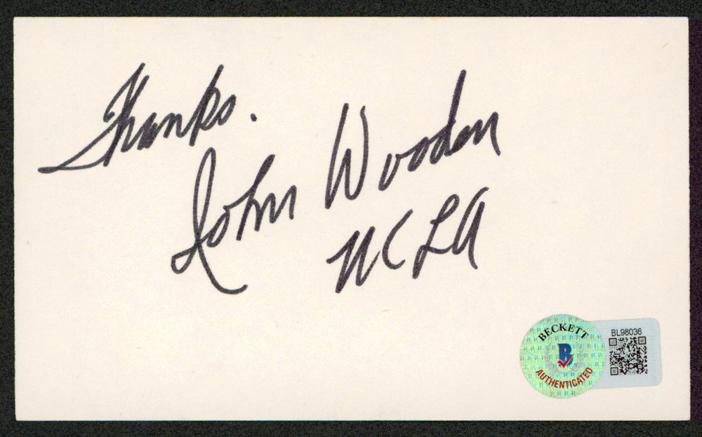 UCLA John Wooden "Thanks" Authentic Signed 3x5 Index Card BAS #BL98036