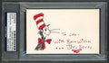 Dr. Seuss "Best Wishes" Signed 3x5 Index Card w/ Cat In The Hat Sketch PSA Slab
