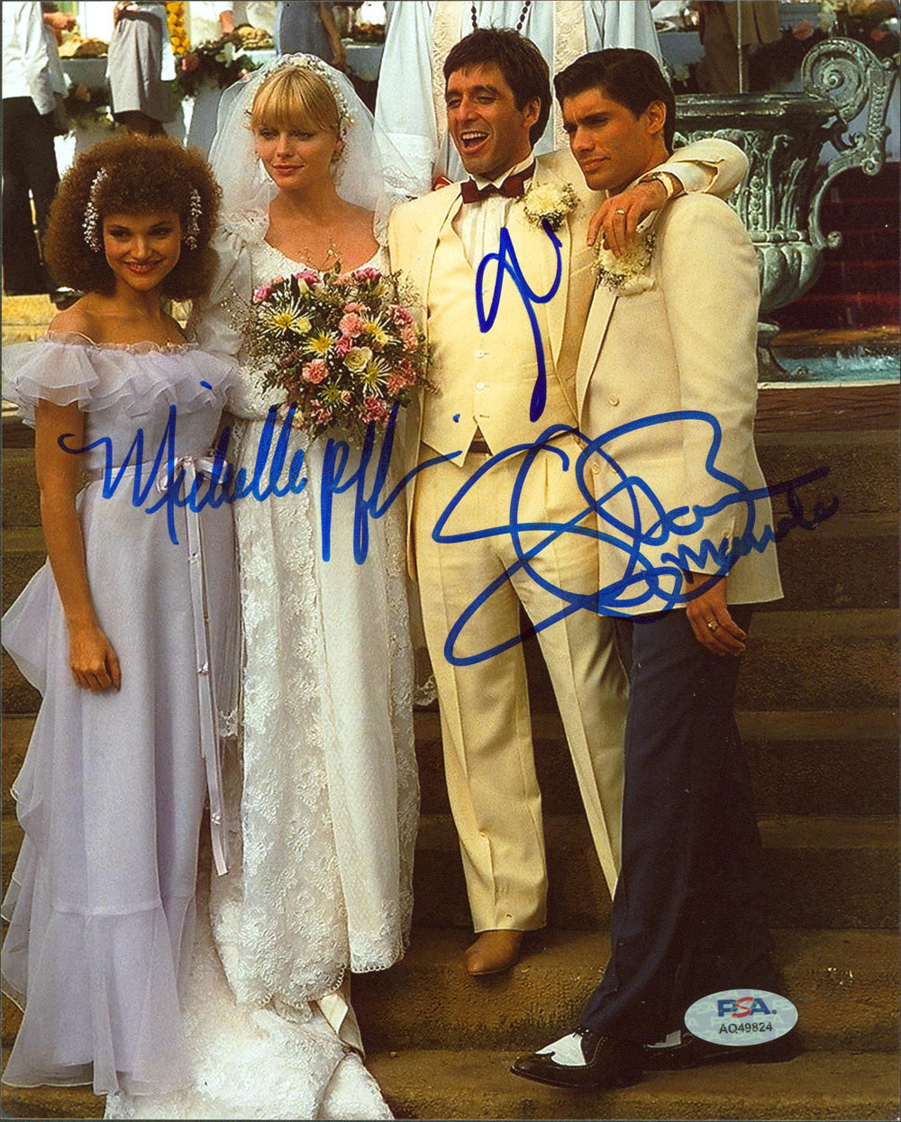 Scarface (3) Pacino, Pfeiffer, & Bauer Authentic Signed 8x10 Photo PSA #AQ49824