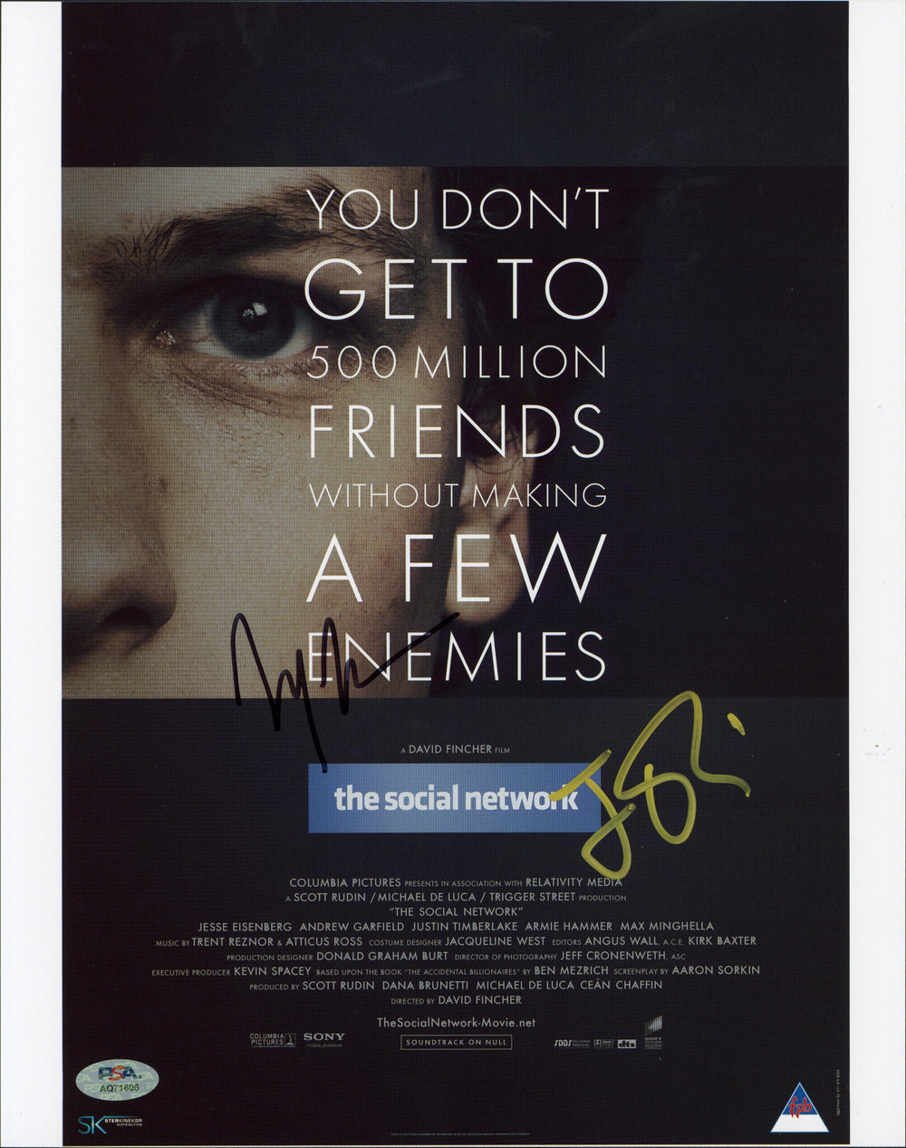 Jesse Eisenberg & Max Minghella The Social Network Signed 11x14 Photo PSA/DNA 2