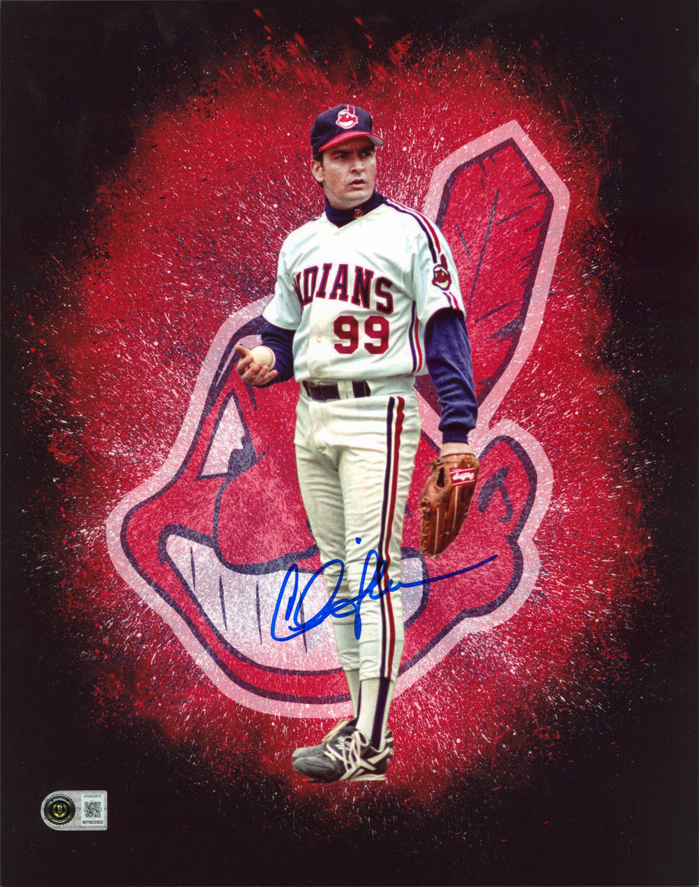 Charlie Sheen Major League Authentic Signed 11x14 Vertical Photo BAS Witnessed