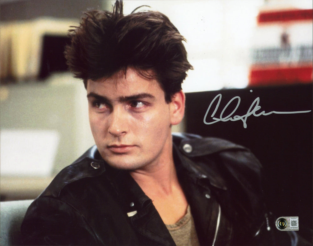 Charlie Sheen Ferris Bueller's Day Off Signed 11x14 Horizontal Photo BAS Wit 1
