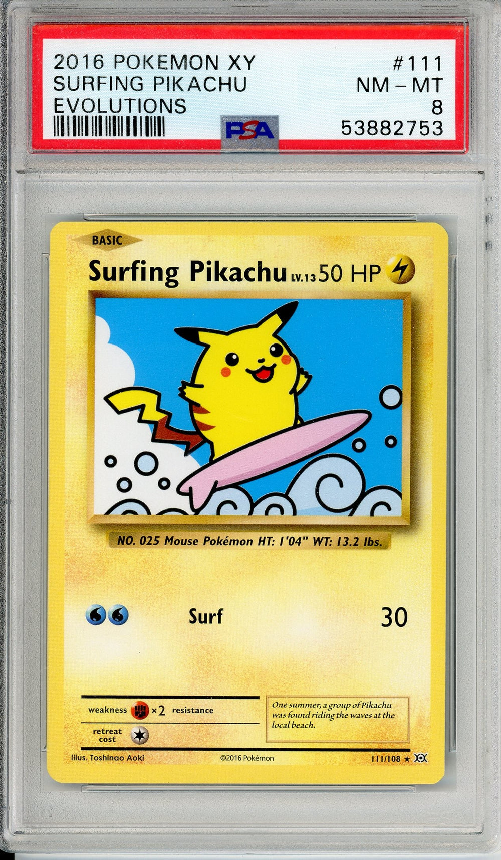 Pokemon Graded: Surfing Pikachu 111/108 XY Evolutions (2016) PSA 8