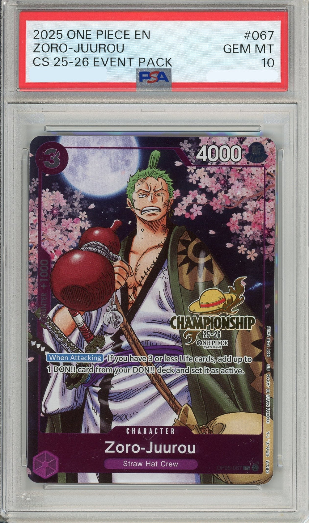 One Piece Graded: Zoro-Juurou OP05-067 Championship 25-26 Event Pack PSA 10