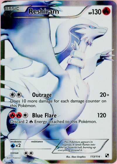 Pokemon Single: Reshiram 113/114 Black & White (2011) Ultra Rare LP