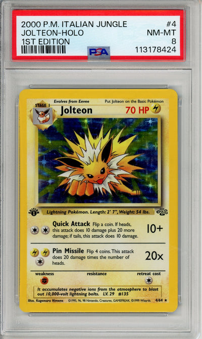 Pokemon Graded: Jolteon 1st Edition 4/64 Jungle (2000) Holo PSA 8 Error-Italian Label English Card