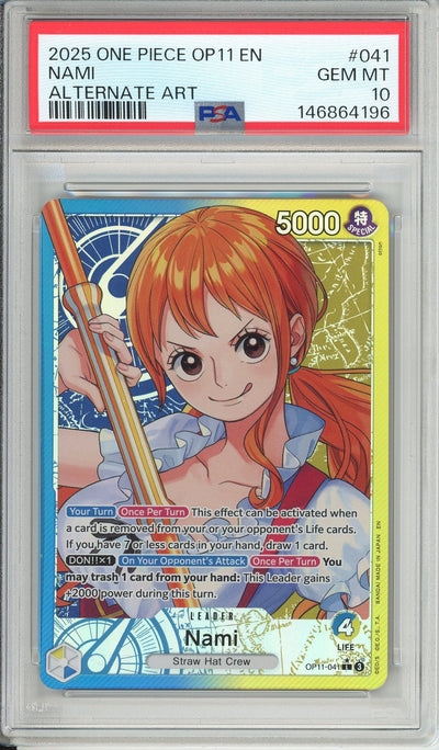 One Piece Graded: Nami OP11-041 Fist Of Divine Speed (2025) Leader Alt Art PSA 10