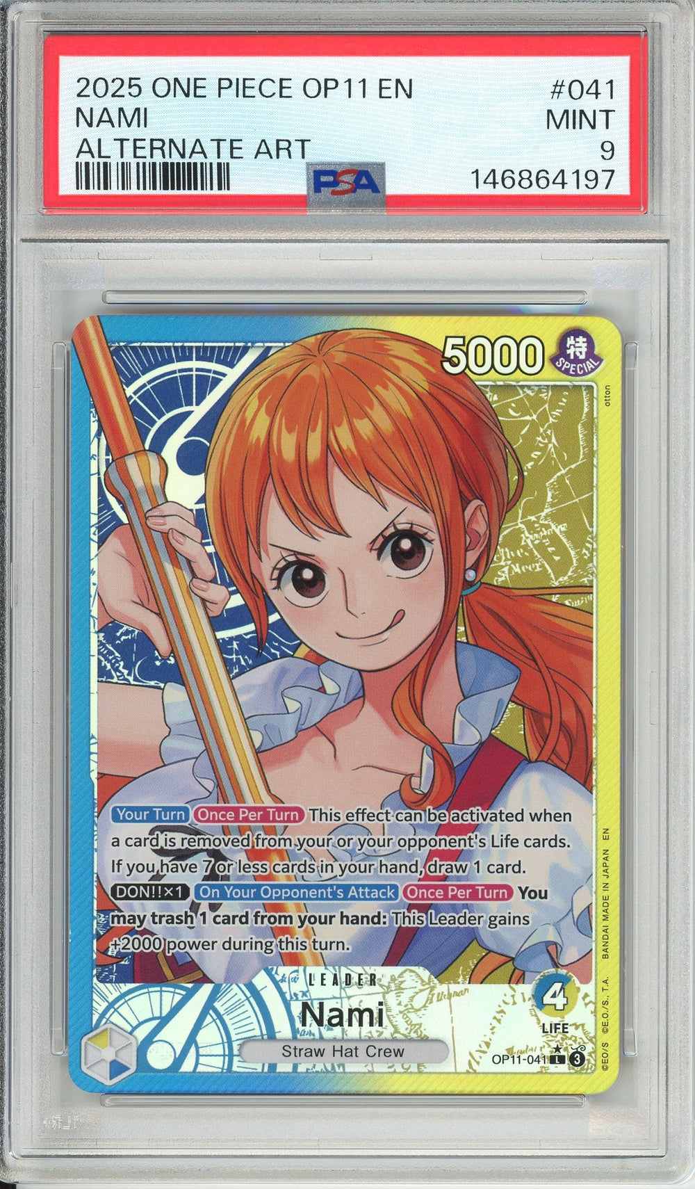 One Piece Graded: Nami OP11-041 Fist Of Divine Speed (2025) Leader Alt Art PSA 9