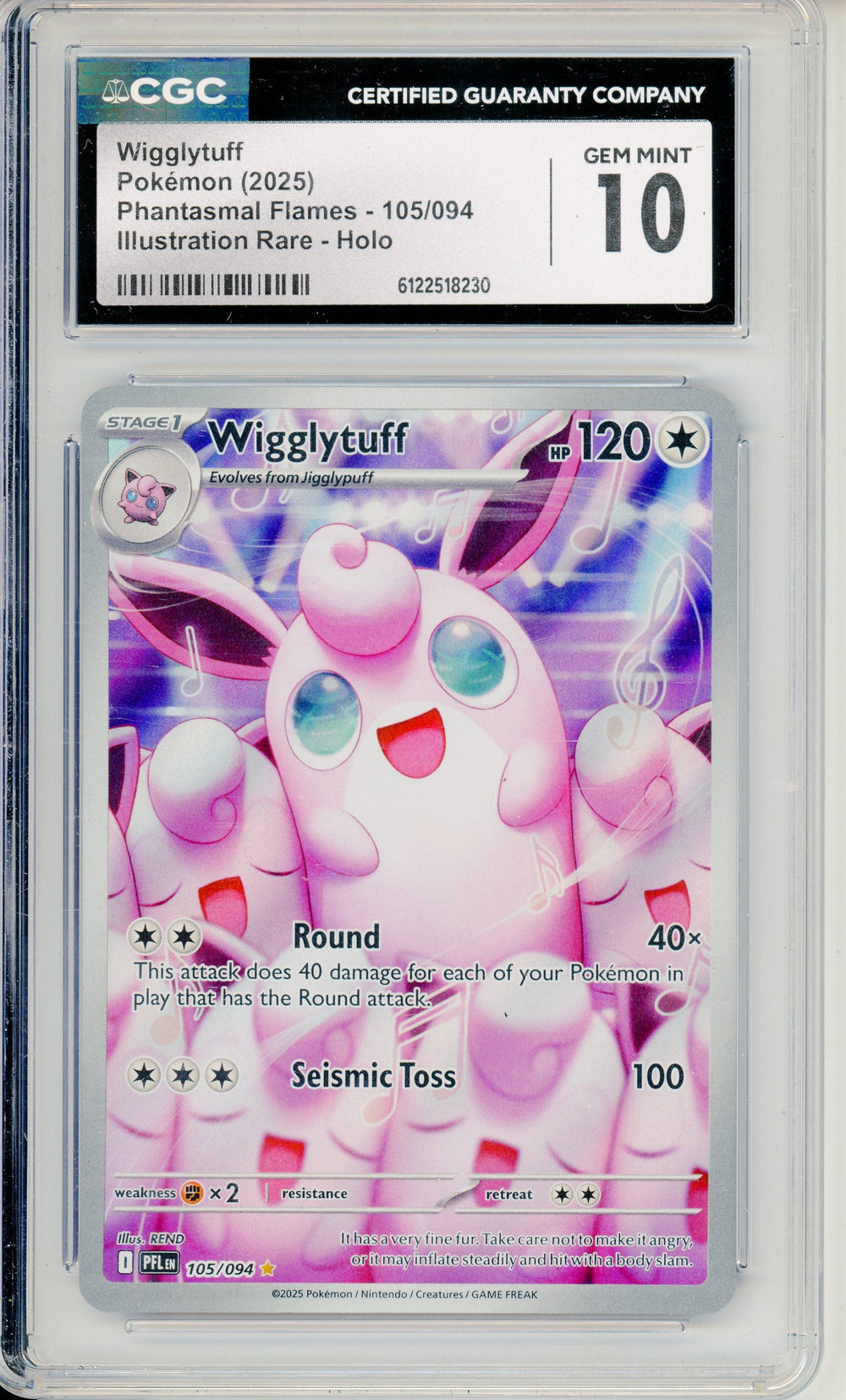 Pokemon Graded: Wigglytuff #105 Phantasmal Flames (2025) Holo CGC 10