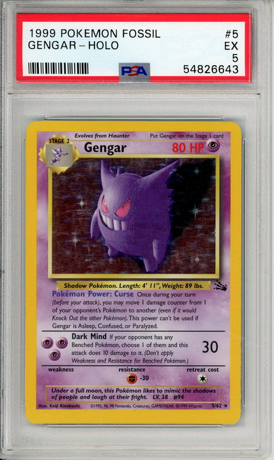 Pokemon Graded: Gengar 5/62 Fossil (1999) Holo PSA 5