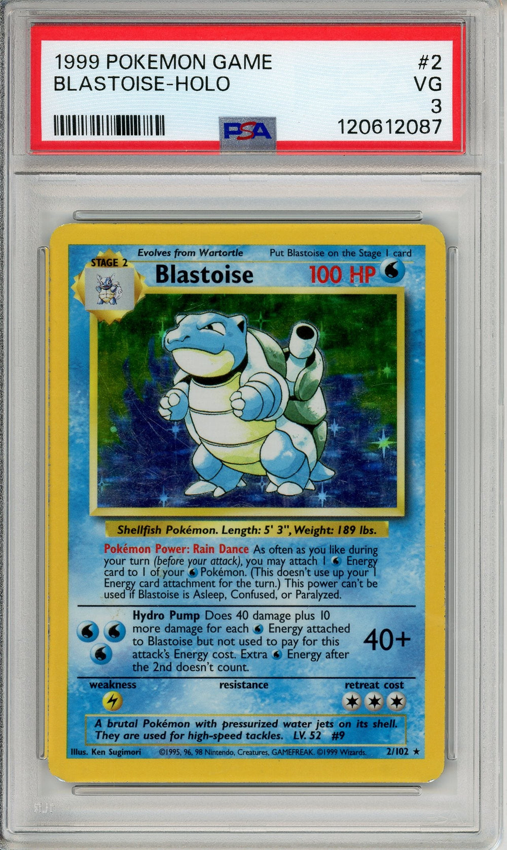 Pokemon Graded: Blastoise 2/102 Base Set (1999) Holo PSA 3